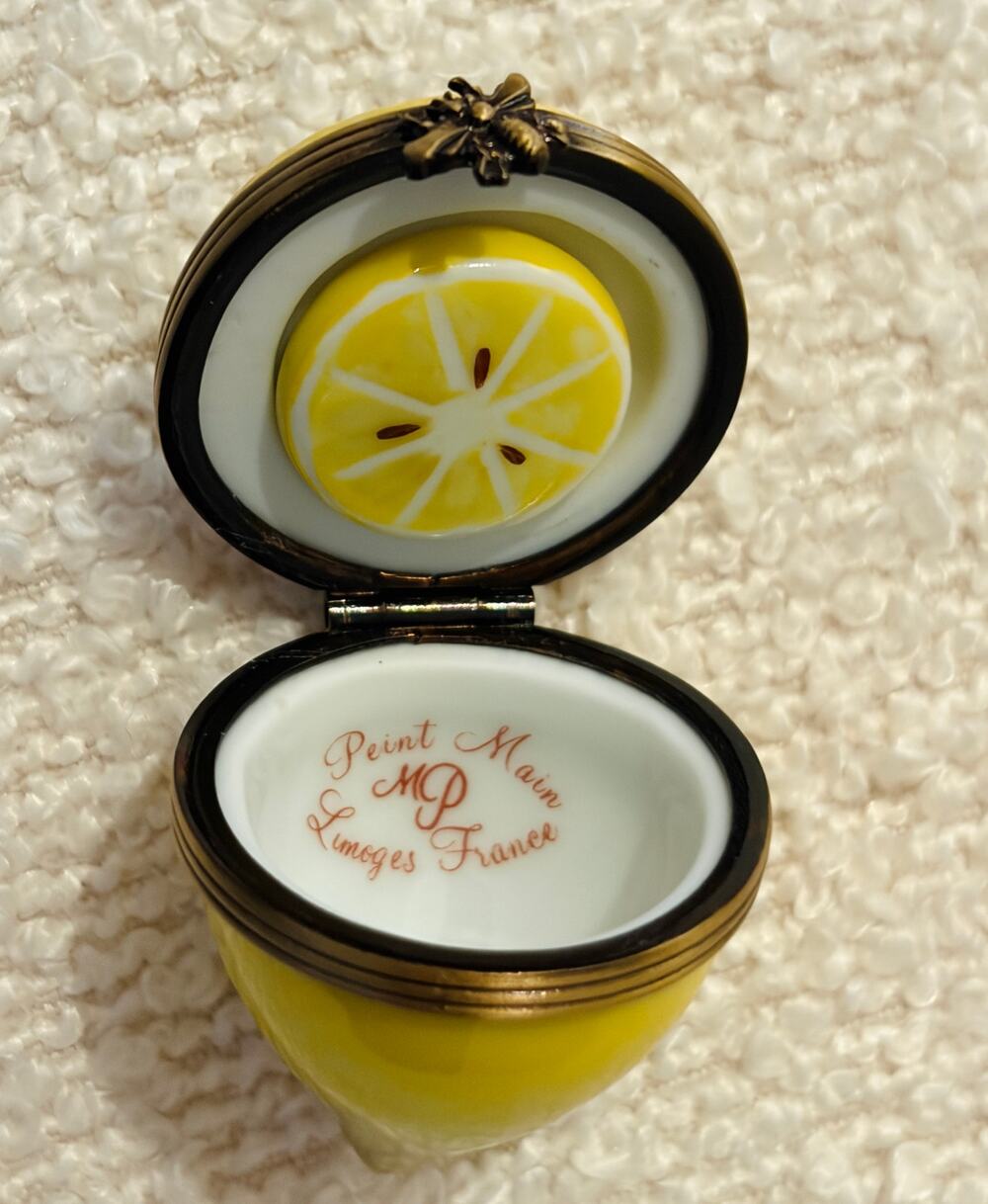 Limoges France Lemon Trinket Box Hand Painted Porcelain Peint Main RARE w/Slice
